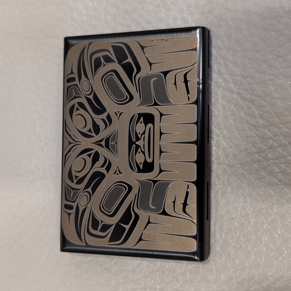 Indigenous Design 'Raven Split' By Francis Horne Etched Stainless Steel Card Cas